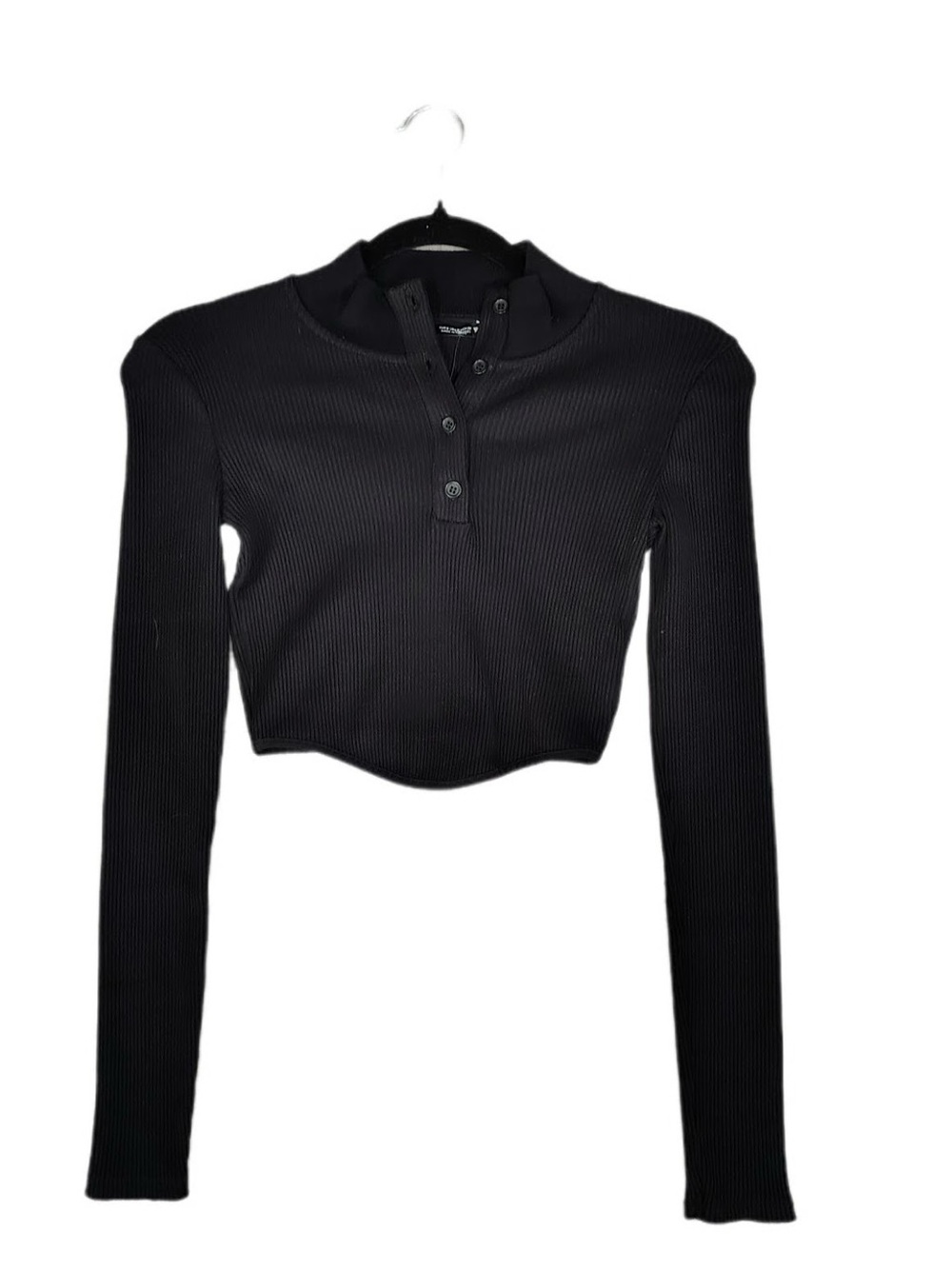 Zara Black Ribbed Henley Crop Top